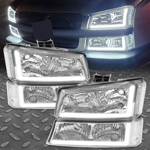 Solid Spare For 2003-2006 07 Chevy Silverado 1500 2500 3500 Headlights+Bumper Light LED DRL