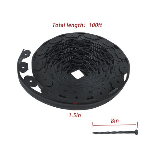 Solid Spare Landscape Edging with 32 8in Spikes for Lawn 1.5 Inch 100FT Black Garden Edging