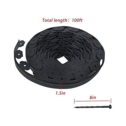 Solid Spare Landscape Edging with 32 8in Spikes for Lawn 1.5 Inch 100FT Black Garden Edging