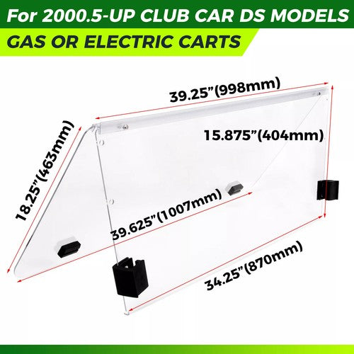 Solid Spare Golf Cart Front Folding Clear Windshield Windscreen For Club Car DS 2000.5-Up