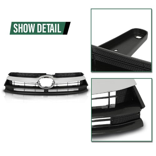 Solid Spare Fit For 14-16 Toyota Highlander Front Bumper Upper Grille Black Chrome TO1200371