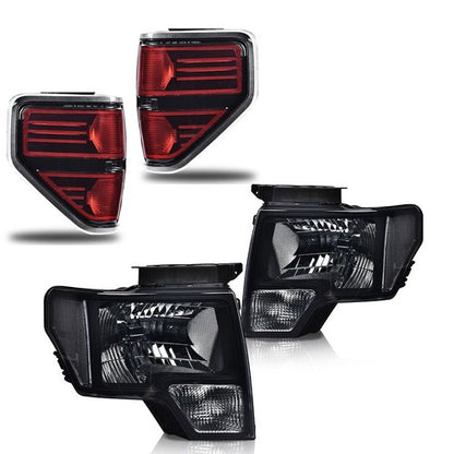 Solid Spare Fit For 09-14 Ford F150 Pickup Rear Tail Lights Brake Lamp+Smoke Lens Headlights