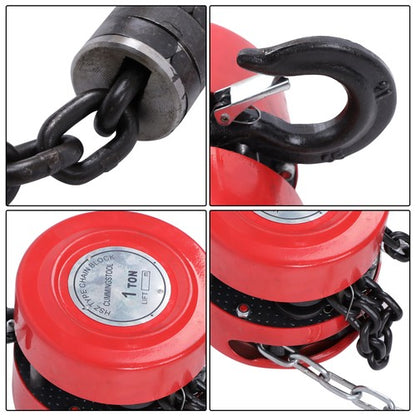 Solid Spare Chain Hoist Chain Block 1 Ton Capacity 10 Feet Lift Steel Construction Red