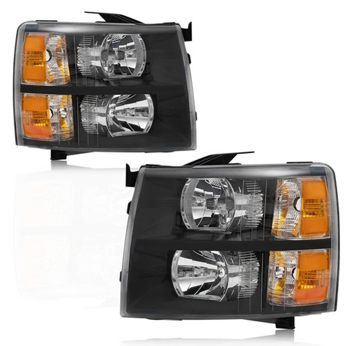 Solid Spare For 2007-2014 Chevy Silverado 1500 2500HD 3500HD Headlights Black Housing Pair