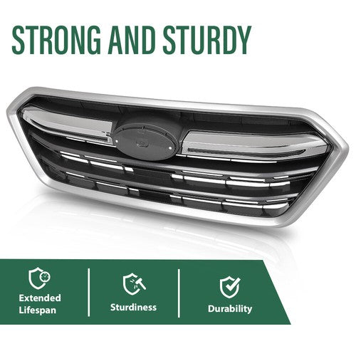 Solid Spare Fit For 2018-2019 Subaru Outback Front Bumper Upper Grille Grill Black Silver