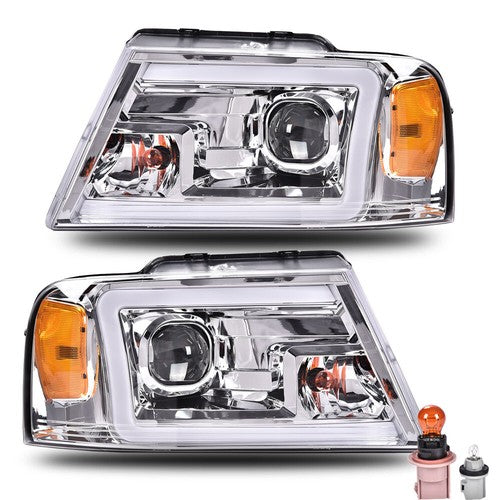 Solid Spare Fit For 04-08 Ford F-150/Lincoln Mark LT Clear Lens LED DRL Projector Headlights