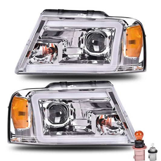 Solid Spare Fit For 04-08 Ford F-150/Lincoln Mark LT Clear Lens LED DRL Projector Headlights