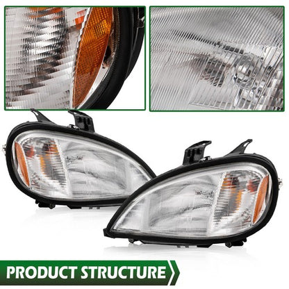 Solid Spare Fit For 96-04 Freightliner Columbia Driver & Passenger Side Headlights Headlamps
