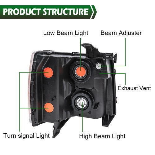 Solid Spare FIT FOR 07-13 CHEVY SILVERADO LEFT+RIGHT HEADLIGHTS +SMOKED FOG LAMPS BLACK
