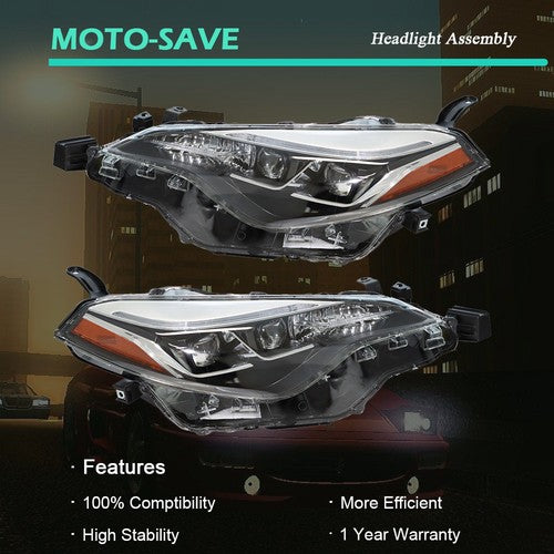 Solid Spare LH+RH Side Pair Headlight Lamps Front Black Halogen For Toyota Corolla 2017-2019