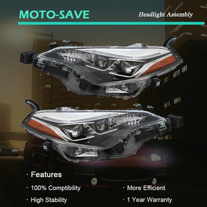 Solid Spare LH+RH Side Pair Headlight Lamps Front Black Halogen For Toyota Corolla 2017-2019