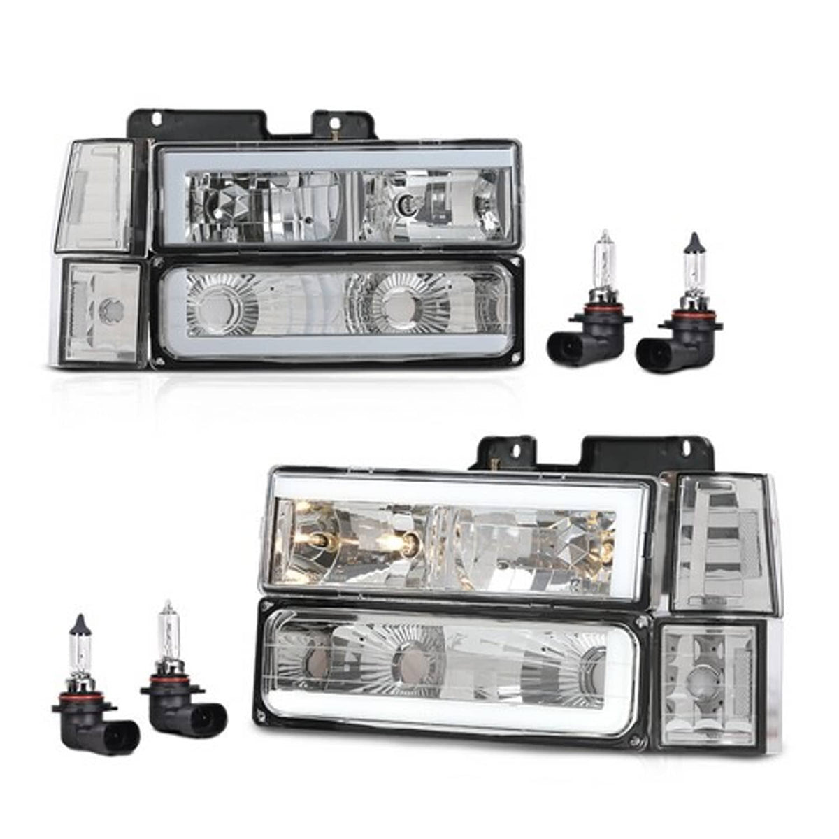 Solid Spare Fit For 94-00 C/K Suburban Clear Corner Chrome LED DRL Headlights Bumper Lamps