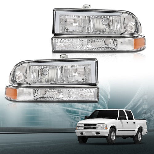 Solid Spare Fit For 98-04 Chevy S10 Blazer Amber Corner Chrome Housing LED DRL Headlights