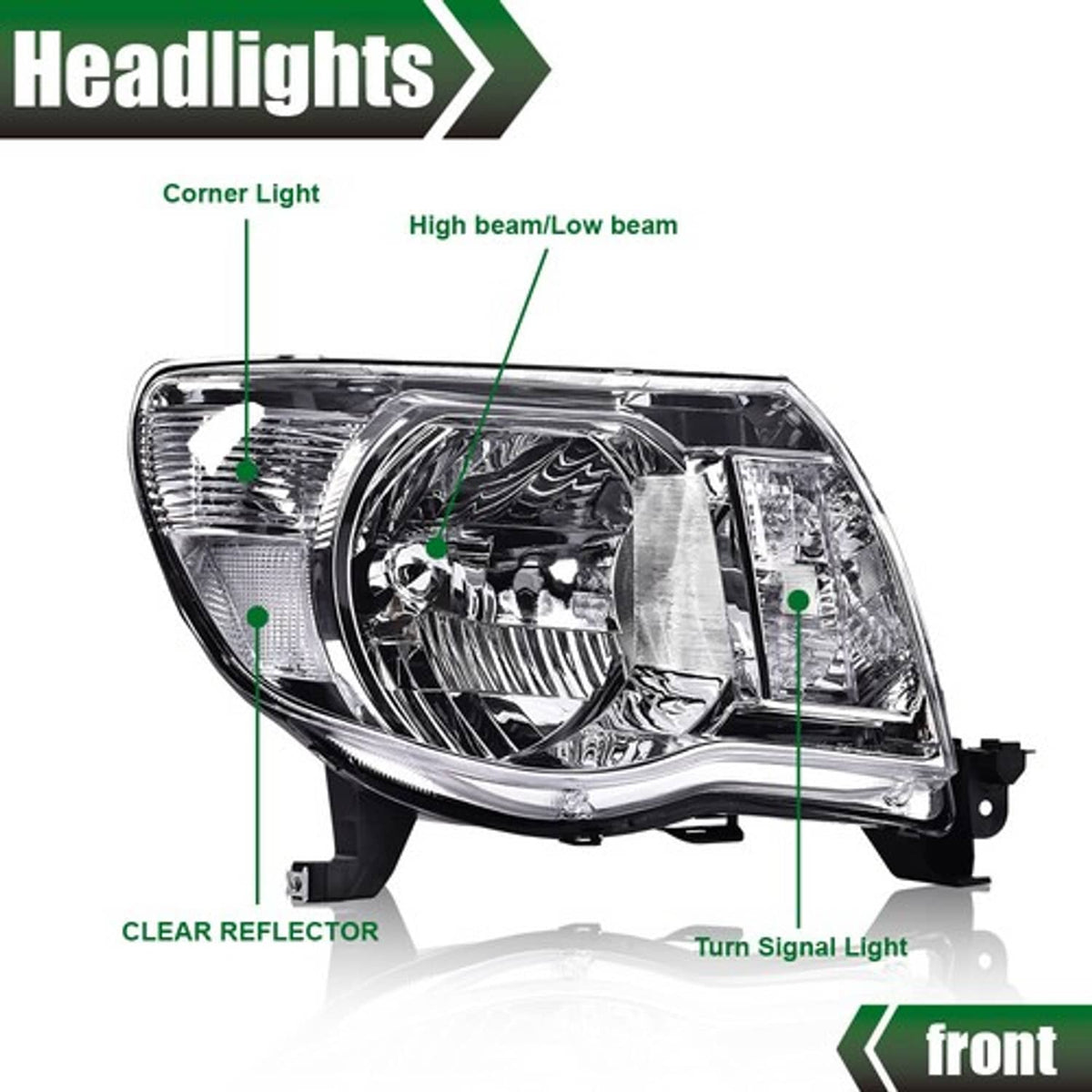 Solid Spare Fit For 2005-2011 Toyota Tacoma Clear Lens Chrome Housing Headlights Assembly