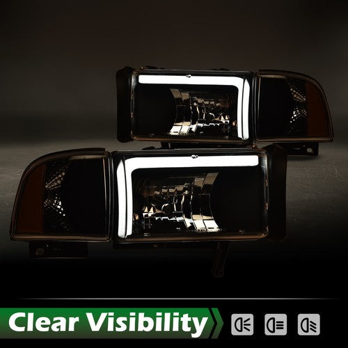 Solid Spare LED DRL Headlights Corner Lamps Black Fit For 94-02 Dodge Ram 1500 2500 3500