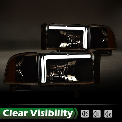 Solid Spare LED DRL Headlights Corner Lamps Black Fit For 94-02 Dodge Ram 1500 2500 3500