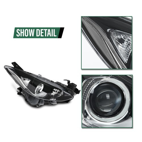 Solid Spare Fit For 2014-2016 Mazda 3 Clear/Black Projector Headlights Assembly Left+Right