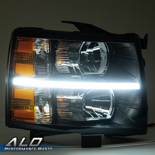 Solid Spare LED DRL Headlights Amber Black Fit For 2007-2014 Chevy Silverado 1500 2500 3500