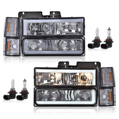 Solid Spare Fit For 94-00 GMC C10 C/K Suburban Chrome/Smoke LED DRL Headlights Bumper Lamps