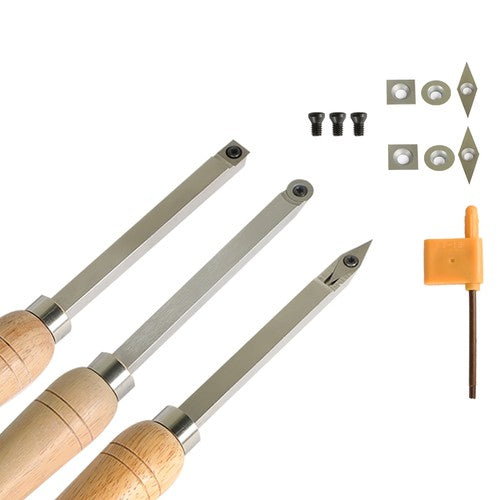 Solid Spare Carbide Woodturning Tool Mini Size 3 Piece Set Includes Diamond Shape Round NEW