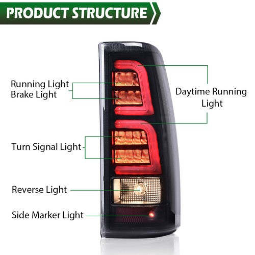 Solid Spare Fit For 1999-2006 Chevy Silverado LED Tail Lights Lamps Left+Right Black Smoke