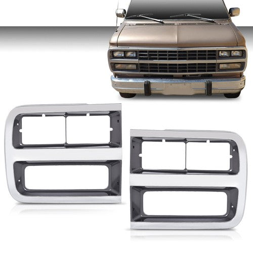 Solid Spare Fit For 1992-1995 Chevrolet G10 G20 G30 Silver Headlight Trim Bezel Left+Right