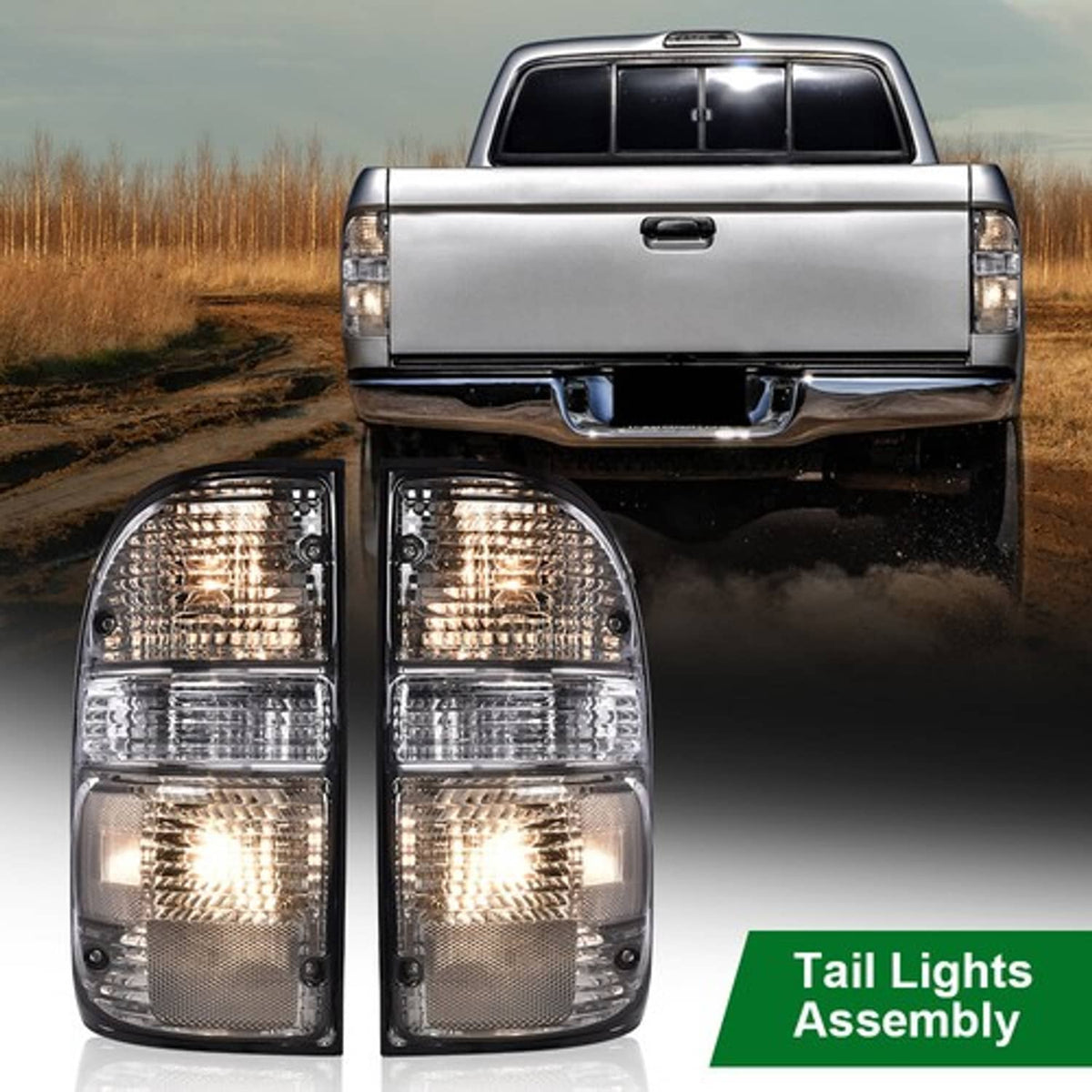 Solid Spare Fit For 01-04 Toyota Tacoma Smoke Tail Lights Brake Lamps Assembly w/ Bulbs
