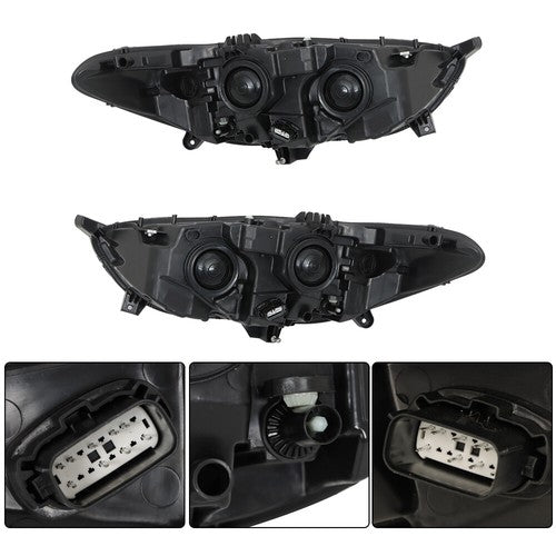 Solid Spare Clear Lens Headlights Replacement Halogen Black For Ford Fusion 2013-2016 LH+RH