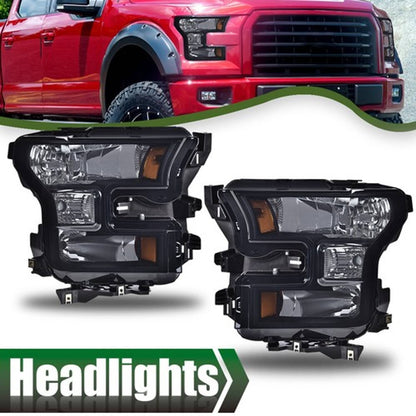 Solid Spare Fit For 2015-2017 Ford F150 Smoke Lens Amber Corner Headlights Left+Right
