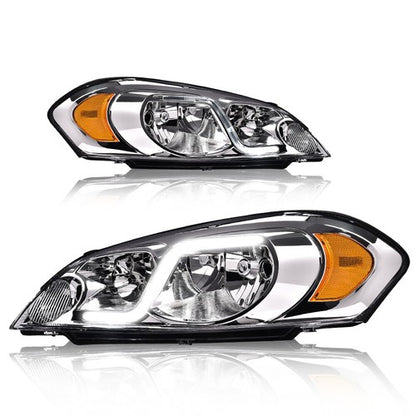 Solid Spare Clear/Chrome LED DRL Headlights Fit For 2006-13 Chevy Impala/06-07 Monte Carlo