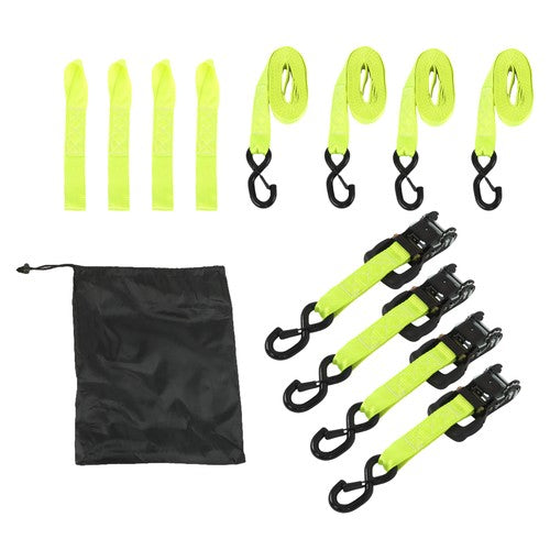 Solid Spare 4-Pack 1.6"x15' Green Ratchet Straps Kit 5,208lb Break Strength w/Safety S Hooks