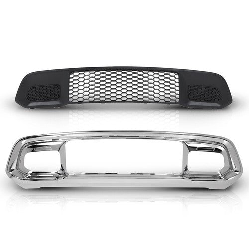 Solid Spare Front Lower Grille & Bumper Grill Bezel Chrome Fit For 17-22 Jeep Grand Cherokee