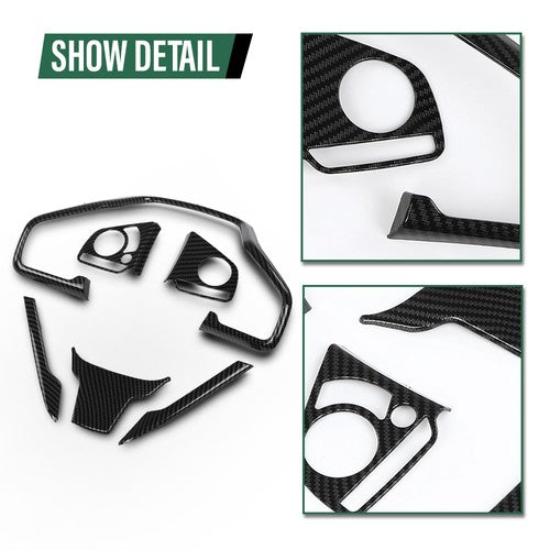 Solid Spare 6pcs Steering Wheel Cover Trim Fit For 2016-2019 Honda Civic Carbon Fiber Look