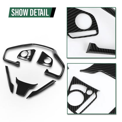 Solid Spare 6pcs Steering Wheel Cover Trim Fit For 2016-2019 Honda Civic Carbon Fiber Look