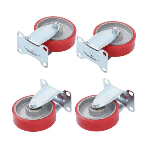 Solid Spare 4Pcs Swivel Caster Wheels 4 Inch Polyurethane Galvanized (Two Fixed & Universal)
