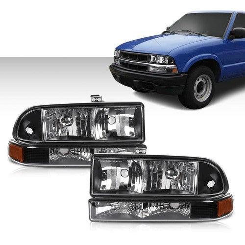 Solid Spare Fit For 98-2004 Chevy S10 Blazer Black/Amber Corner Headlights Bumper Headlamps