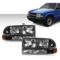 Solid Spare Fit For 98-2004 Chevy S10 Blazer Black/Amber Corner Headlights Bumper Headlamps