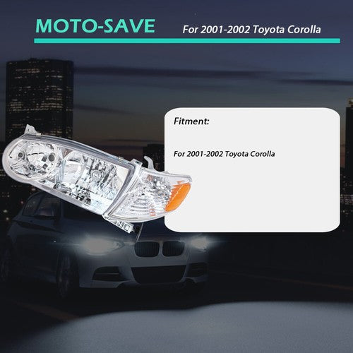Solid Spare For Toyota Corolla 2001-2002 Headlights Headlamp w/Corner Signal Lamp Pair