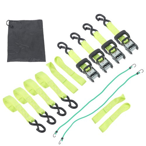 Solid Spare 4-Pack 1.6"x8' Green Ratchet Straps Kit 5,208lb Break Strength w/ Safety S Hooks