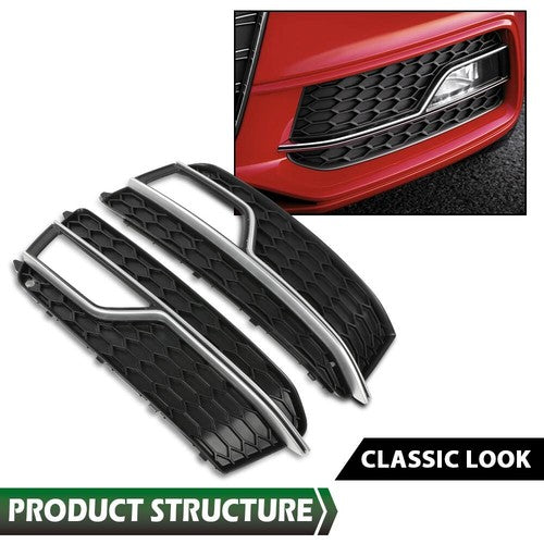 Solid Spare Fit For 2013-2016 Audi S5 A5 S-Line Front Bumper Fog Light Grilles Cover LH & RH