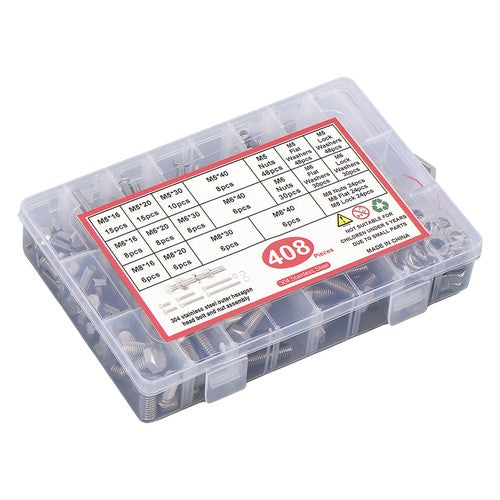 Solid Spare 408 Pieces M5 M6 M8 Bolts and Nuts Flat & Lock Washers Combination Kit