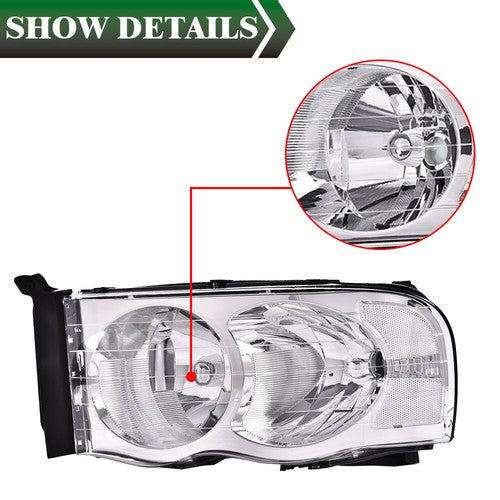 Solid Spare Clear Lens Chrome Housing Headlights Fit For 2002-2005 Dodge Ram 1500 2500 3500