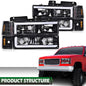 Solid Spare Fit For 94-00 Chevy GMC C/K Suburban LED Tube DRL Headlights Headlamps Black
