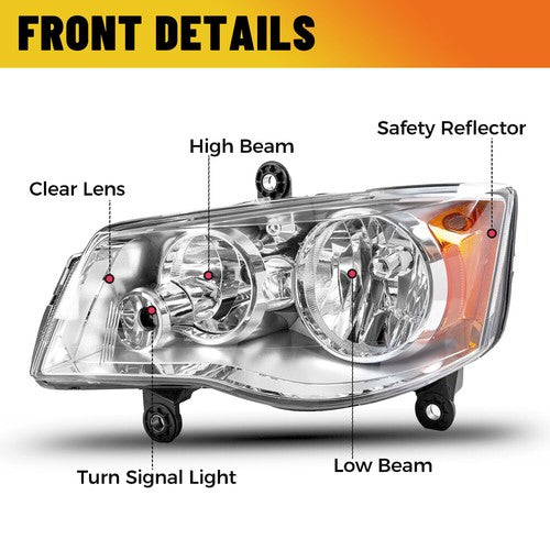 Solid Spare Driver Headlights For 11-20 Dodge Grand Caravan 2008-16 Chrysler Town & Country