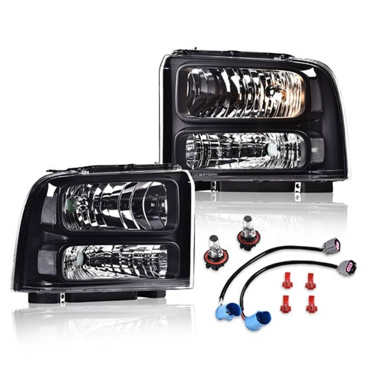 Solid Spare Fit For 99-2004 F250/F350/F450/F550 Super Duty/00-04 Excursion Headlights Black