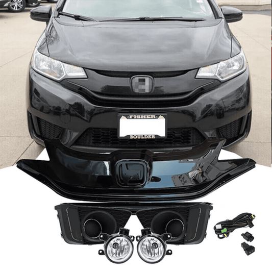 Solid Spare For 2015-2017 Honda Fit Jazz Front Bmuper Grille Grill & Fog Lights Lamps 5PCS
