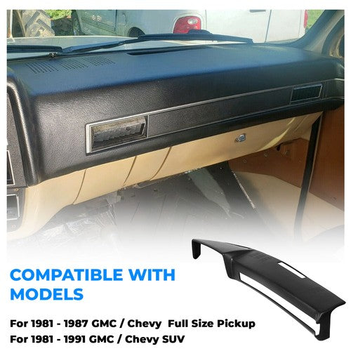 Solid Spare Hard Black Dash Pad Cover Cap For 1981-1991 Chevrolet GMC C/K/R/V Truck/SUV