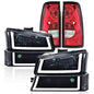 Solid Spare Fit For 03-06 Chevy Silverado 1500 Smoke LED Tube Headlights+Red Tail Lights