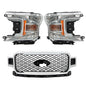 Solid Spare Left+Right Headlight & Front Upper Grille Grill Fit For 2018 2019 2020 Ford F150