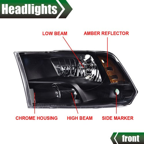 Solid Spare Fit For 09-18 Ram 1500 2500 3500 Black Housing Amber Corner Headlights